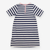 Jersey Dress Short Sleeve Navy Strips, Pink Collar