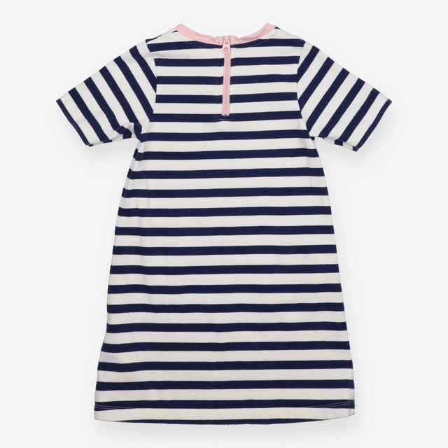 Jersey Dress Short Sleeve Navy Strips, Pink Collar