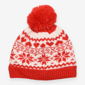 Bobble Hat Red Fairisle