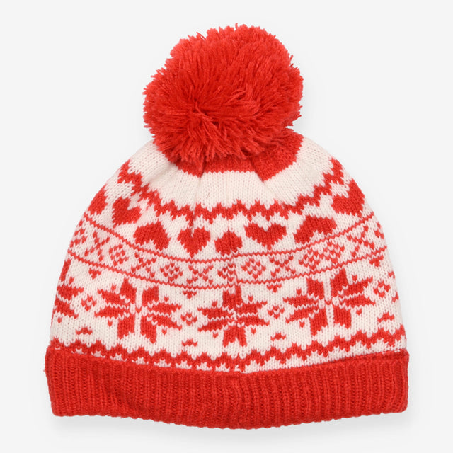 Bobble Hat Red Fairisle