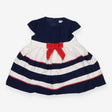 Dress SS blue white stripe skirt red bow