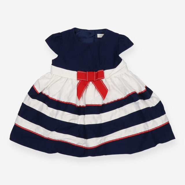 Dress SS blue white stripe skirt red bow