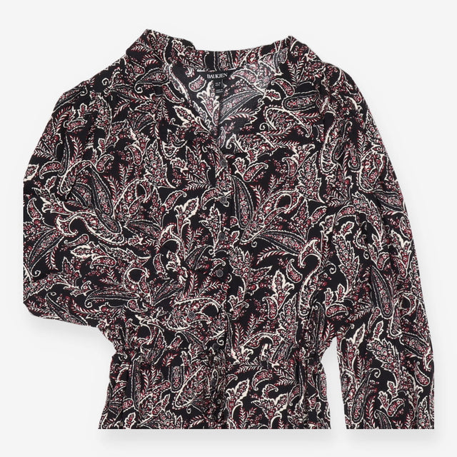Jumpsuit Long Sleeve Black Paisley Print