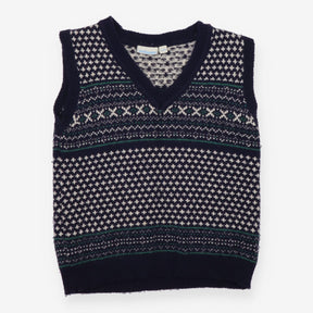 Knit Sweater Vest Navy Patterned