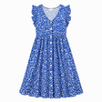 Dress Blue White Floral Print Short Sleeve