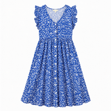 Dress Blue White Floral Print Short Sleeve
