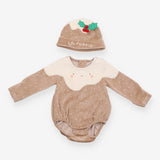 Bodysuit Long Sleeved Velour Christmas Pudding wit