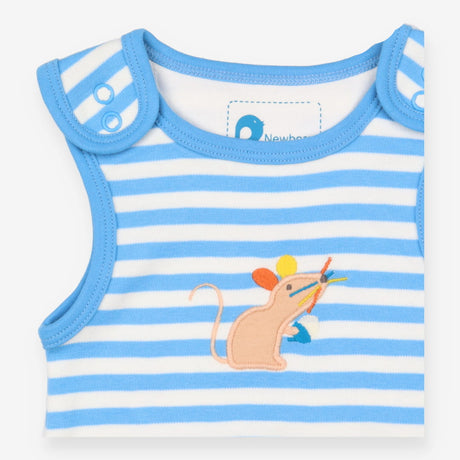 Jersey Dungaree Blue Striped Mouse Romper