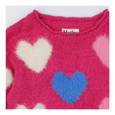 Dress pink knit fluffy hearts