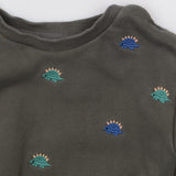 Khaki sweater embroidered dinosaurs