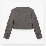 Grey Wool Blend Cropped Tweed Jacket
