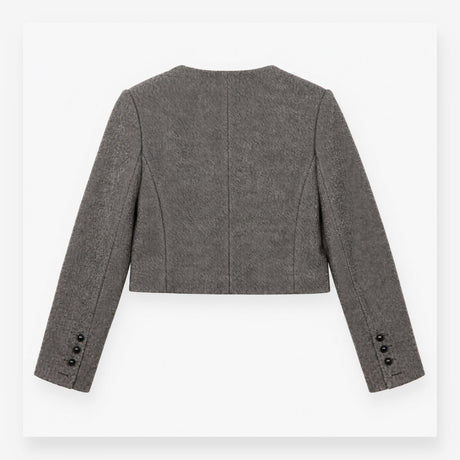 Grey Wool Blend Cropped Tweed Jacket