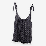 Navy Green Geometric Ornamental Print Strappy Top