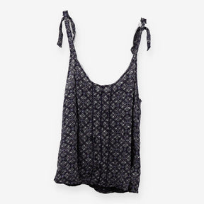 Navy Green Geometric Ornamental Print Strappy Top