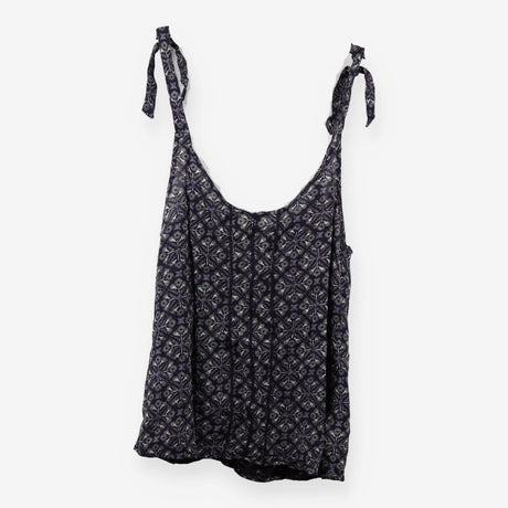 Navy Green Geometric Ornamental Print Strappy Top