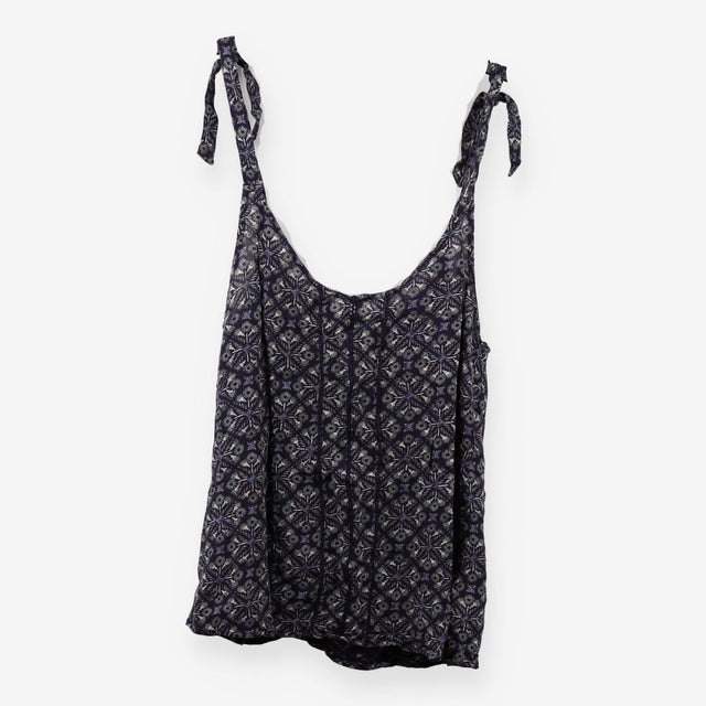 Navy Green Geometric Ornamental Print Strappy Top