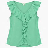 Green Sleeveless Ruffle Front Blouse