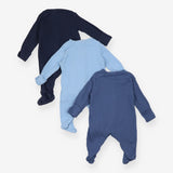 Sleepsuits Ribbed Blue 3-Pack
