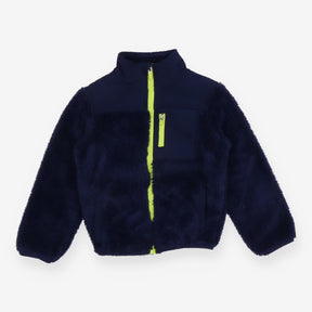 Jacket fleece navy with green zip