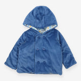 Jacket hooded blue velour car lining