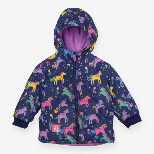 Navy coat purple lined with unicorns
