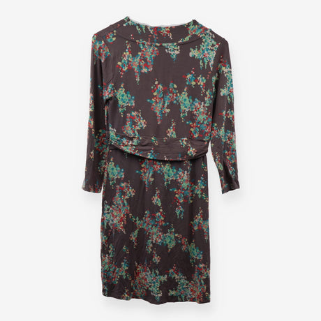 Floral Tie Waist Dress Grey Multicolour Long Sleev