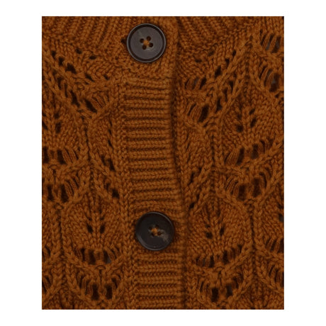 Short Sleeve Crochet Pointelle Cardigan Brown Cott