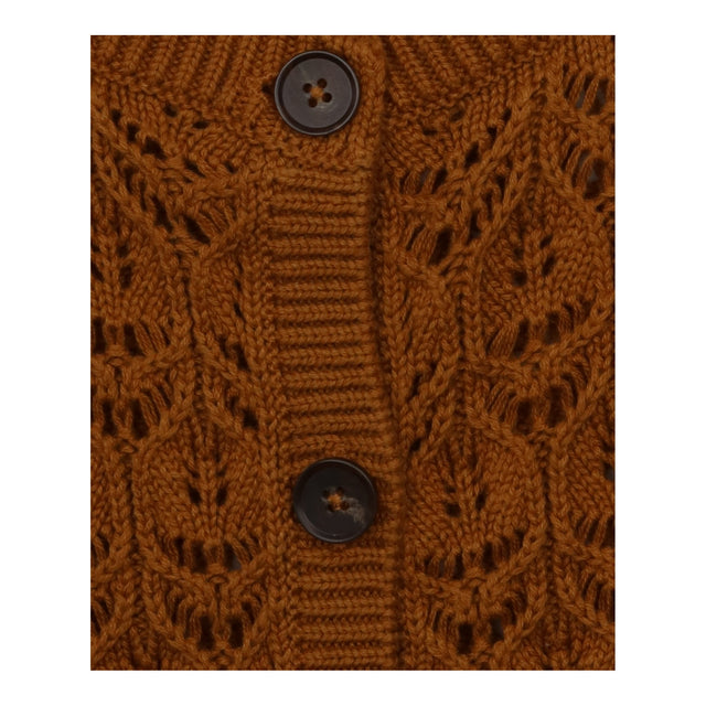 Short Sleeve Crochet Pointelle Cardigan Brown Cott