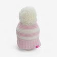 Pink and white stripe pom pom winter hat 