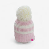 Pink and white stripe pom pom winter hat 
