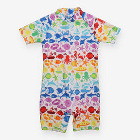 Swimming Costume White with Multi Coloured Sea Ani