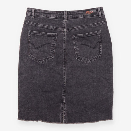  Washed Black Raw Fray Hem Stretch Denim Skirt