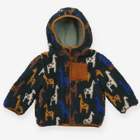 Hooded Fleece Jacket Forest Green with Giraffe