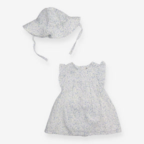 Dress blue flora and hat set