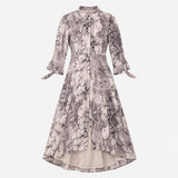 Grey Ivory Snake Print Tie Cuff Midi Shirt Dress