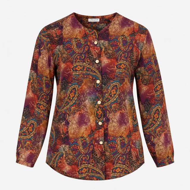 Vintage Multicolour Paisley Silk Blend Button Fron