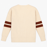 Oversized Jumper in Cream with V-Neck and Striped 
