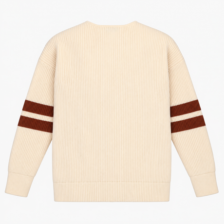 Oversized Jumper in Cream with V-Neck and Striped 