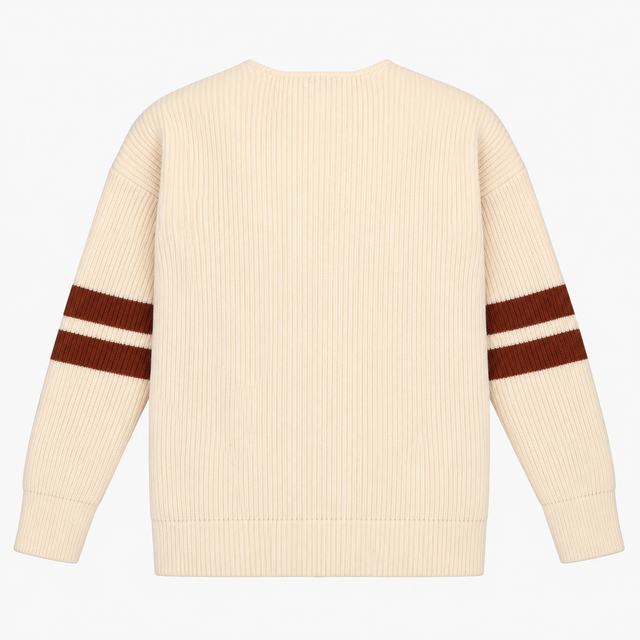 Oversized Jumper in Cream with V-Neck and Striped 
