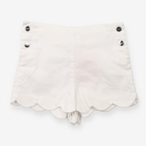 White Cord Shorts Scallop Edges
