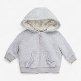 Zip up grey hoodie gold glitter zip frill pockets 