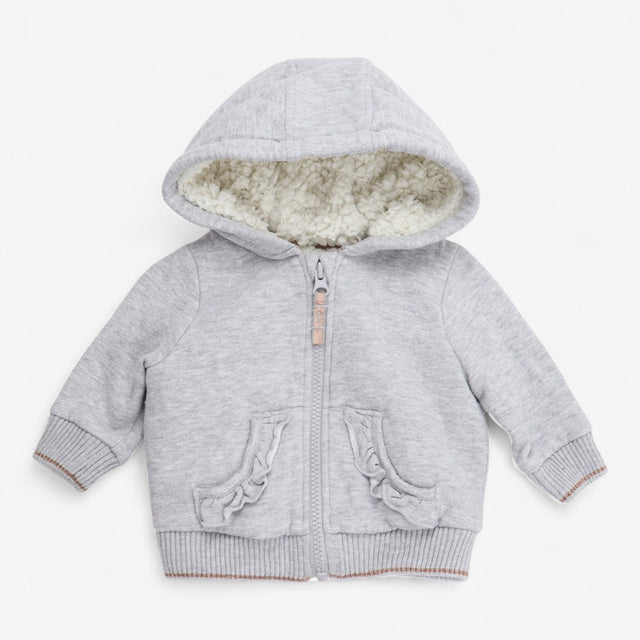 Zip up grey hoodie gold glitter zip frill pockets 