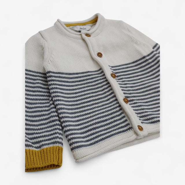 Knit Cardigan White with Grey Stripes