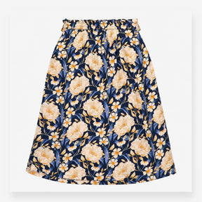 Skirt Navy Cream Floral Print Elastic Waist