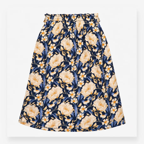 Skirt Navy Cream Floral Print Elastic Waist