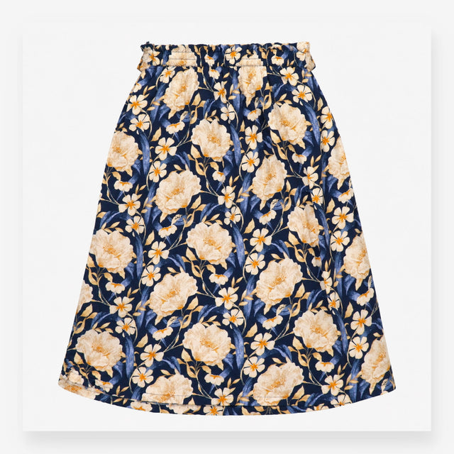 Skirt Navy Cream Floral Print Elastic Waist