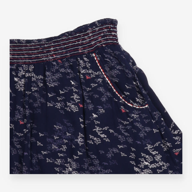 Mini Skirt Navy Abstract Bird Print
