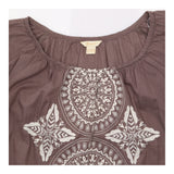 Embroidered Cotton Boho Blouse Charcoal Brown