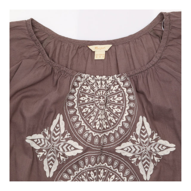 Embroidered Cotton Boho Blouse Charcoal Brown