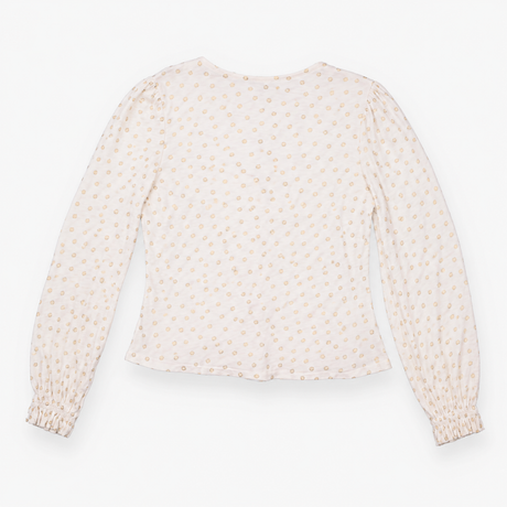 Gold Metallic Polka Dot V-Neck Jersey Top White
